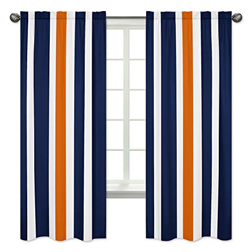 Sweet Jojo Designs Navy Blue, Orange and White Window Treatment Panels for Stripe Collection - Set of 2