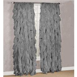 DiamondHome Decorative Sheer Vertical Ruffle Waterfall Window Panel Curtain Drape Or Valance (Gray, 2 Panels 50" X 84")