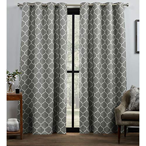 Exclusive Home Curtains Bensen Trellis Blackout Grommet Top Curtain Panel Pair, 52x84, Grey/White