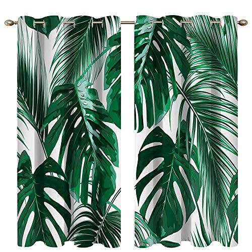 Mimihome Leaf Window Curtain 2 Panels, Tropical Palm Leaves Blackout Curtain for Bedroom Living Room Kitchen Room 52X96