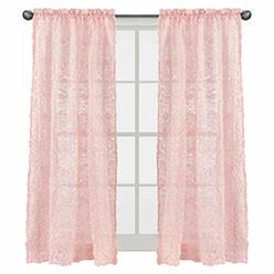 Sweet Jojo Designs Pink Floral Rose Window Treatment Panels Curtains - Set of 2 - Solid Light Blush Flower Luxurious Elegant