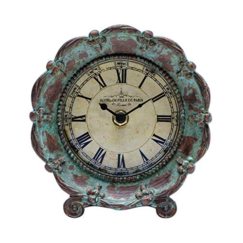 NIKKY HOME Table Top Clock, Vintage French Decorative Pewter Analog Desk Clock Battery Operated for Living Room Decor Shelf,