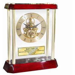 AllGiftFrames Gold Mantle Clock Awards Retirement Gifts Engraved Personalized Davinci Dial Clock Suspended Glass Cherry Base Anniversary