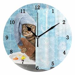 ZZKKO Cat Taking a Bath Wall Clock, Silent Non Ticking Battery Operated Easy to Read Decorative Wall Clock for Kitchen