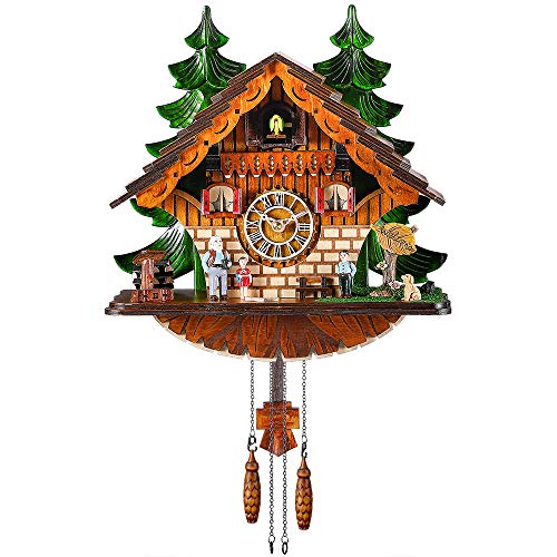 Kintrot Cuckoo Clock Traditional Chalet Black Forest House Clock Handcrafted Wooden Wall Pendulum Quartz Clock