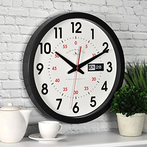 FirsTime & Co. Day Date Wall Clock, American Crafted, Black, 14 x 2 x 14,