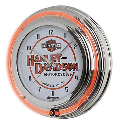 Harley-Davidson Motorcycle Double Neon Bar & Shield Clock, Orange Neon HDL-16623