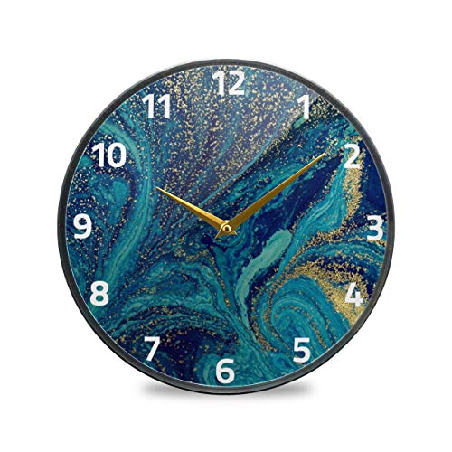 ALAZA Marble Abstract Blue and Gold Wall Clock Battery Operated Silent Non Ticking Clocks for Living Room Decor 12 Inch / 9.5