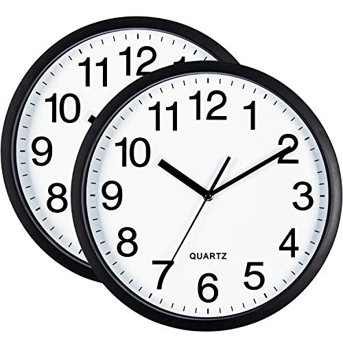 Bernhard Products Black Wall Clock Silent Non Ticking Quality Quartz Battery Operated Round Easy to Read