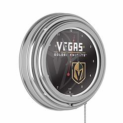 Trademark Global Neon Wall Clock-Vegas Golden Knights Watermark Double Rung Analog Clock with Pull Chain-Pub, Garage, or Man