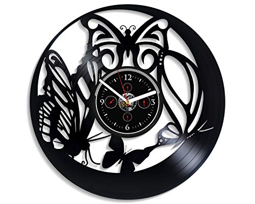 Kovides Butterfly Wall Clock 12 Inch Animal Wall Clock Handmade Wall Clock Vintage Vinyl Record Retro Wall Clock Large Xmas