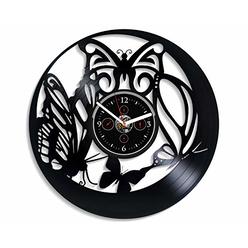 Kovides Butterfly Wall Clock 12 Inch Animal Wall Clock Handmade Wall Clock Vintage Vinyl Record Retro Wall Clock Large Xmas