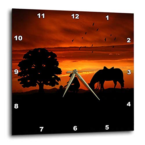 3dRose dpp_173217_1 Cowboy Campfire with Horse on a Hill at Sunset Has a Western Feel-Wall Clock, 10 by 10-Inch