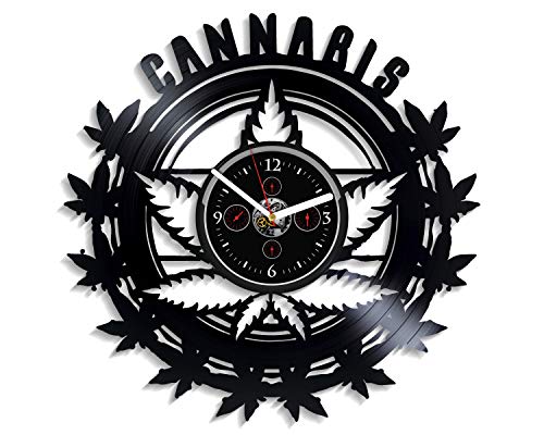 HandmadeCorp Modern Wall Clock Cannabis Art Dont Panic Its Organic Wall Clock Vintage Vinyl Record Retro Wall Clock 12 Inch