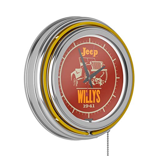 Trademark Global Neon Wall Clock-Jeep Willys Red Double Rung Analog Clock with Pull Chain-Pub, Garage, or Man Cave