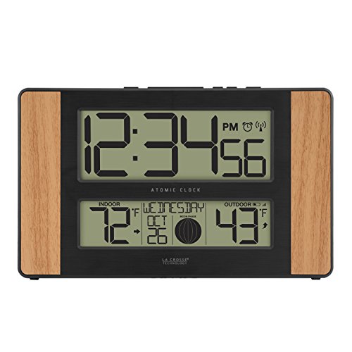 La Crosse Technology Atomic Digital Clock with Outdoor Temperature, Oak Finish, 0