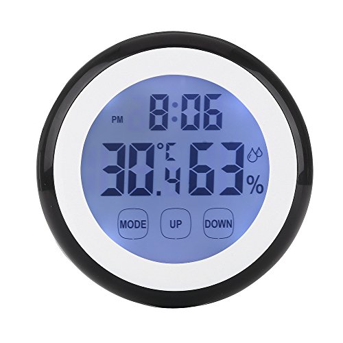 LAFEINA Digital Thermometer Hygrometer Clock, Temperature Humidity Monitor Alarm Clock Touch Screen with Backlight Magnetic