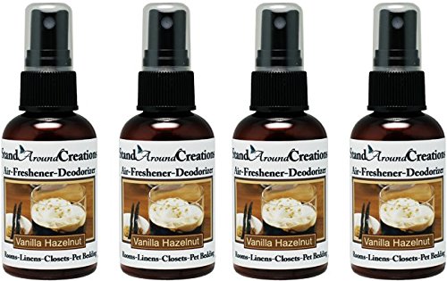 Stand Around Creations Set of 4 - Concentrated Spray For Room/Linen/Room Deodorizer/Air Freshener - 2 fl oz - Scent - Vanilla Hazelnut. A