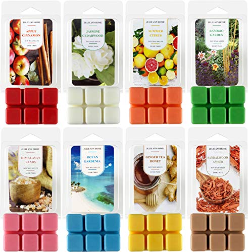 Julie Ann Home Hand-Poured Scented Soy Wax Melts, Set of 8 Assorted 2.5oz  Wax Cubes/Tarts, Home Fragrance for Candle Wax Warmer