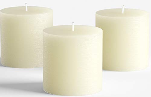 Melt Candle Company Set of 3 Ivory Pillar Candles 3" x 3" Unscented Rustic for Weddings Home Decoration Restaurant Spa Church Smokeless and