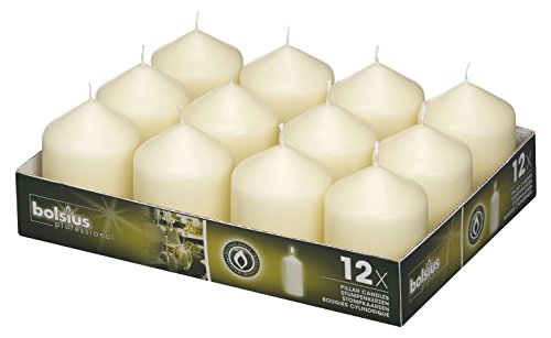 BOLSIUS Set of 12 Ivory Pillar Candles - 2.5-x3-inch Unscented Candle Set - Dripless Clean Burning Smokeless Dinner Candle -