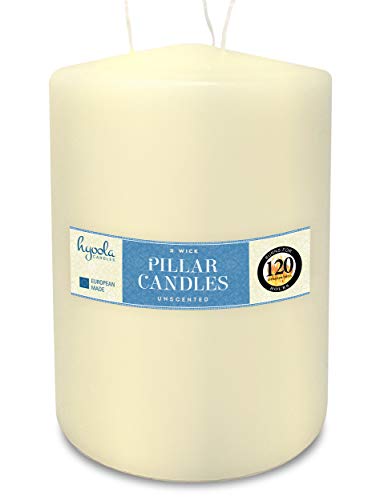 HYOOLA Ivory Three Wick Large Candle - 4.75 x 8 Inch - Unscented Big Pillar Candles - 120 Hour - European Made