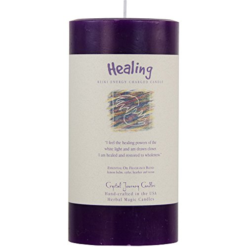 New Age Source 6" X 3" Crystal Journey Herbal Magic Reiki Charged Pillar Candle - Healing