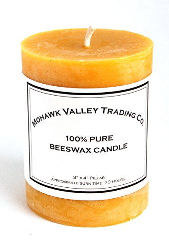 Mohawk Valley Trading Company Beeswax Pillar Candles - Pure, 100% Beeswax - Product of USA (3" x 4")