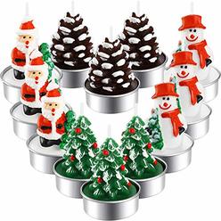 TecUnite 12 Pieces Christmas Tealight Candles Handmade Delicate Santas Snowman Acorn Tree Candles for Christmas Home Decoration Gifts