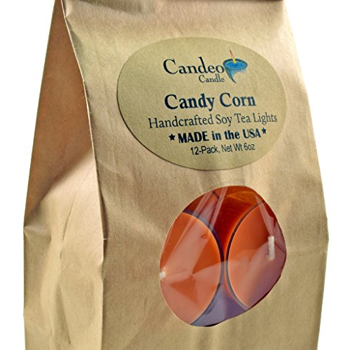 Candeo Candle Candy Corn, Fall Scented Soy Tealights, 12 Pack Clear Cup Candles, Halloween Scented