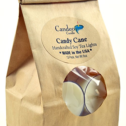 Candeo Candle Candy Cane, Holiday Scented Soy Tealights, 12 Pack Clear Cup Candles, Christmas Candles