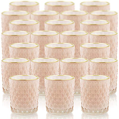 SHMILMH Pink Glass Candle Holder Set of 24, Tealight Holders Bulk, Votive Candle Holders, Christmas Candle Holder,Table
