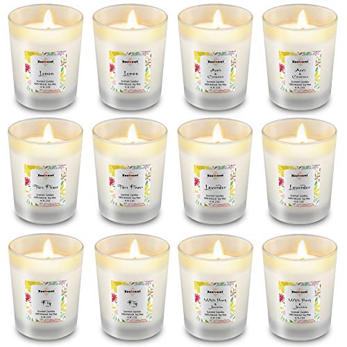 Housecret Pack of 12 Luxury Highly Scented Candles Gift Set with 6 Fragrances for Home and Women, Aromatherapy Soy Wax Glass