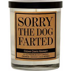 Cedar Crate Market Sorry The Dog Farted, Kraft Label Scented Soy Candle, Orange, Mango, Goji Berry, 10 Oz. Glass Jar Candle, Made in The USA,