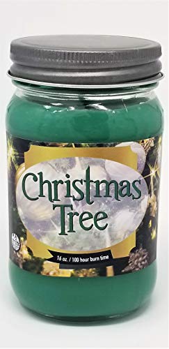 S&M Candle Factory Christmas Tree Scented Candle ~16oz Glass Mason Jar Xmas Candle ~ 100 Hour Burn Time ~ Aromatherapy Soy