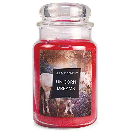 Village Candle Unicorn Dreams Large Glass Apothecary Jar Scented Candle, 21.25 oz, Pink