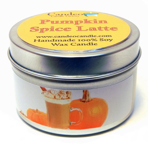 Candeo Candle Pumpkin Spice Latte, Super Scented Soy Candle Tin (4 oz)
