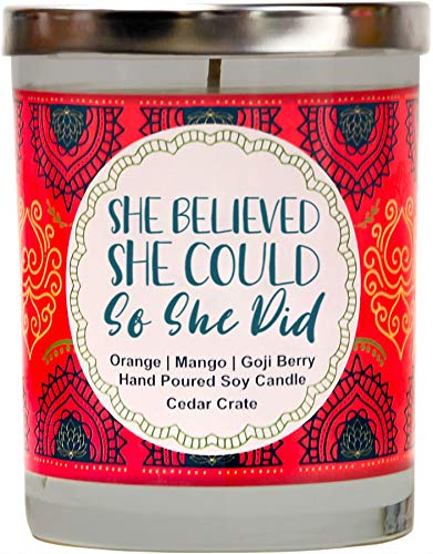 Cedar Crate Market She Believed She Could So She Did | Orange, Mango, Goji Berry | Luxury Scented Soy Candles |10 Oz. Jar Candle | Made in USA |