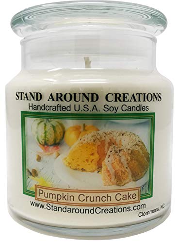 Stand Around Creations Premium 100% Soy Apothecary Candle - 16 oz. - Scent: Pumpkin Crunch Cake - The aroma of creamy pumpkin pie filling,