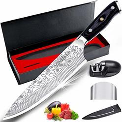 MOSFiATA 8" Chef's Knife with Finger Guard and Knife Sharpener, German High Carbon Stainless Steel 4116 with Micarta Handle
