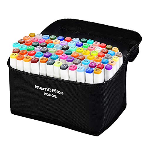 MemOffice Memoffice 80 Colors Dual Tips Alcohol Markers, Art