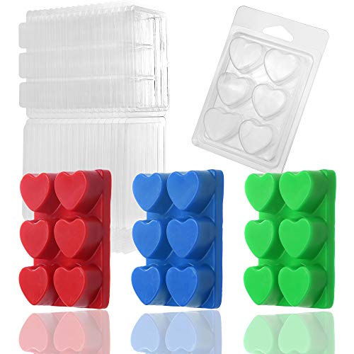 MILIVIXAY Wax Melt Containers-6 Cavity Clear Empty Plastic Wax Melt Molds-50  Packs Heart Shape Clamshells for Tarts Wax Melts.