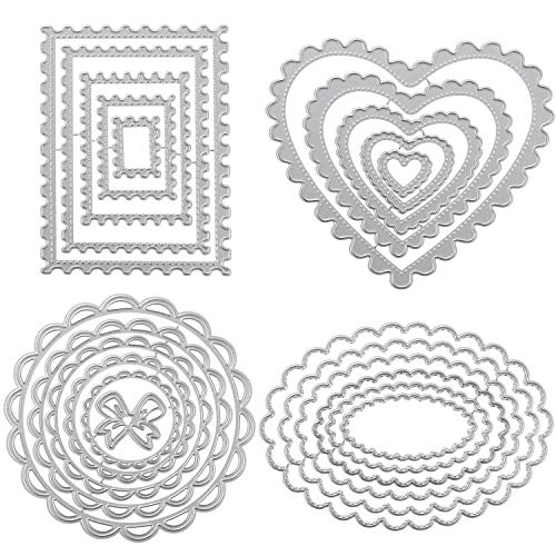 Willbond 4 Pieces Metal Die Cuts in Rectangle, Heart, Round and Oval Shape Metal Cutting Stencil Embossing Dies Template Metal Cutting
