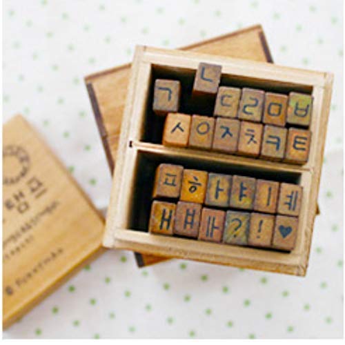 Hanji Avenue Korean Alphabet Hangul (Heart Set) Rubber Stamp Letters í•œê¸€ ìŠ¤íƒ¬í”„ Characters Wooden Box Vintage Antique Finish - DIY