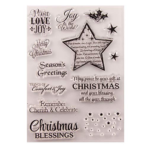 LZBRDY YJJYB7K Merry Christmas Stars Blessing Words Clear Rubber Stamps for  Card Making and Scrapbooking Christmas Silicone Stamps (T1600)