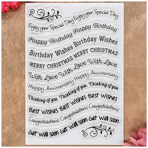 S2QGGC4 Kwan Crafts Word Happy Birthday Merry Christmas With Love Happy  Anniversary Congratulations Get Well Soon Clear Stamps for