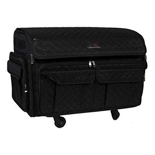 Everything Mary 4 Wheels XL Collapsible Deluxe Sewing Machine Trolley ,  Black Quilted - Rolling Carrying Storage Case for