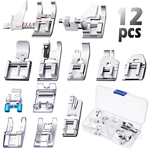 Mudder 12 Pieces Sewing Machine Presser Foot Set Snap On Sewing Machine Spare Parts Accessories Multifunctional Sewing Foot Presser