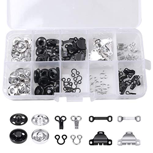 FASHIONROAD FASHIONTOAD 50 Pairs Skirt Hooks and Eyes Sewing Hook, Sewing Snaps Clothing Fixing Tools with Metal Snaps Buttons Fasteners