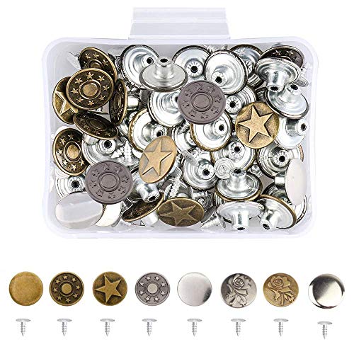 Bestgle 80 Sets 17mm Jeans Button Replacement Kit Metal Tack Button Snap  Button for Denims, Jeans, Jackets with Plastic
